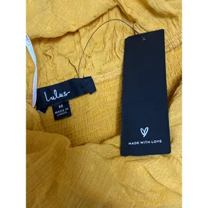 NEW Lulus Yellow Ruffle Smocked Off the Shoulder Wide Leg Romper Jumpsuit Size M thumbnail 3