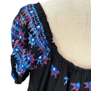 Free People Aurora Embroidered Blouson‎ Top In Black Size Small thumbnail 8