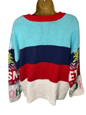 33 Degrees Oversized Ugly Christmas Sweater Fuzzy Knit Graphic Multicolor M thumbnail 6