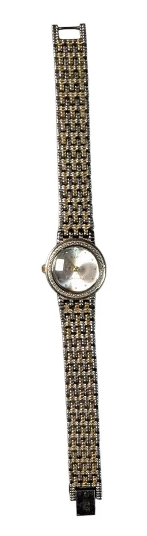 Vtg 1990s Fumagalli's Two Tone Gold Silver Domed Crystal Link Bracelet Watch thumbnail 1