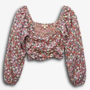 Billabong x The Salty Blonde Floral Crop Top Smocked Long Sleeve Square Neck‎ S thumbnail 1