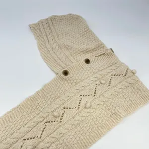 Lands End Cable Knit Detachable Hood Scarf Heritage Winter Resort Lodge Cottage thumbnail 5