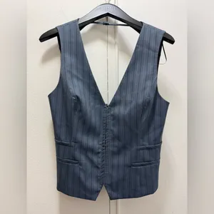 NWT Zara Pinstripe Grey Blue Vest with hook front and straps back Large thumbnail 4