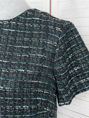 Loft Tweed Front Pocket Shift Dress Black Teal Size 4 Preppy Office Retro Boucle thumbnail 6