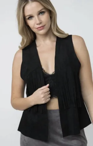 Vocal Women’s Black Sleeveless Fringe Rhinestone Skull Open Front Vest SZ XL EUC thumbnail 1