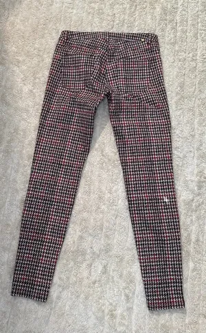 Zara red/brown/cream houndstooth plaid skinny jeans/slim stretch pants Size 6 thumbnail 4