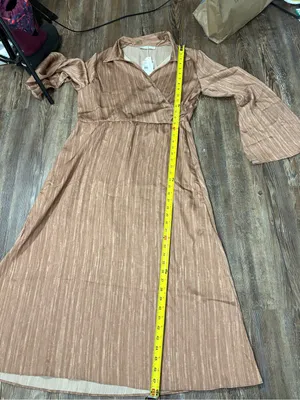 NWT Mango MNG Brown Satin Shirt Wrap Midi Dress 10 Flowy Flared Sleeve Party thumbnail 11