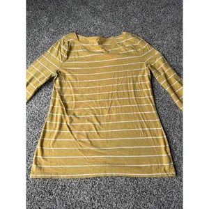 A New Day Women's yellow white striped quarter sleeve top size large thumbnail 2