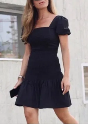 ZARA Black Smocked Puff Sleeve Square Neck Mini Dress‎ Size S thumbnail 1