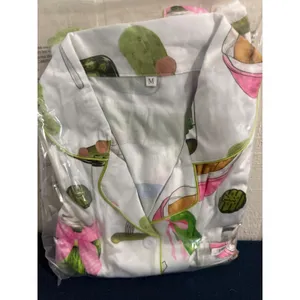 NIB- Pickle Print Pajama Set Women Medium White Green Short Sleeve/Shorts thumbnail 3