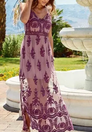 Altar'd State Lace Slit Maxi Formal Prom Wedding Dress thumbnail 1