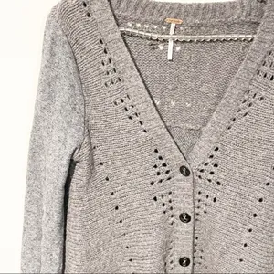 Free People Small‎ Wool Blend Cardigan Sweater Women's Lace Accent Gray Boho thumbnail 2