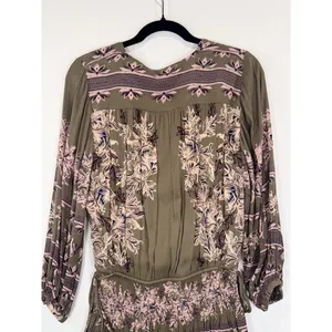 Free People Womens Dress Green Moonlight Floral Mini Smocked A Line Boho Small thumbnail 11