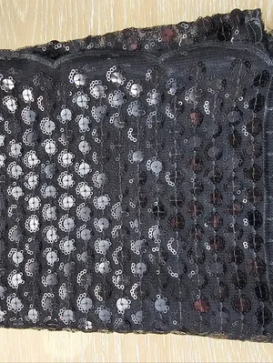 Glam Black Sequin Sheer Mesh Wrap Shawl Scarf – Floral Circle Embellished Formal thumbnail 3