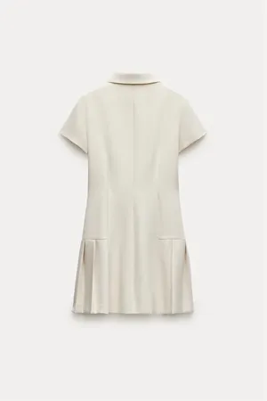 Zara mini dress pleated skirt collar button up ivory casual classic old money thumbnail 4