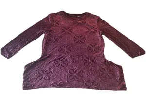 Ivanka Trump Peplum Top Womens S Wine New Burnout Velvet Long Sleeve I78TNHFE thumbnail 1