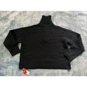 NWT! Cider Black Ribbed Knit Zip Mock Neck Cropped Sweater Large thumbnail 3