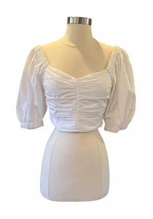 Abercrombie & Fitch Off-The-Shoulder Poplin Puff Sleeve Top In White Size Small thumbnail 1