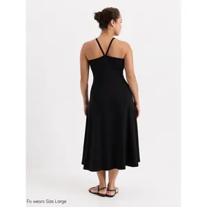 PACT Organic Black Organic Cotton Fit&Flare Midi Dress Sz.L NWT thumbnail 2