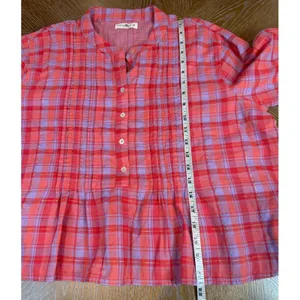 Natural Life Pink Purple Plaid Pintuck Blouse Gold Metallic Cotton Top Medium thumbnail 8