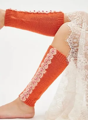 Free People French Knot Peach Lace Legwarmers - Peach thumbnail 1