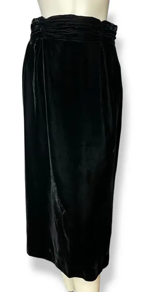 Vintage Velvet Skirt‎ Gathered Waistband Black Midi Straight Michelle Stuart thumbnail 1