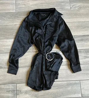 White Fox Boutique Black Long Sleeve Dress with Belted Wrap Design thumbnail 1