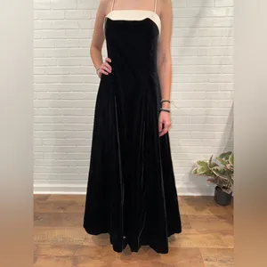 Y2K Night Way Collections Vintage White and Black Velvet Dress w/Tulle 90s 2000s thumbnail 4