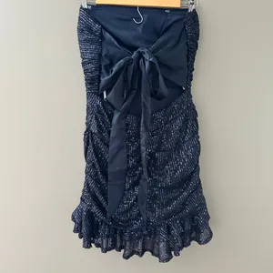 Navy Blue Sparkly Sequins Strapless Short Tie Back Dress Size 8 thumbnail 6