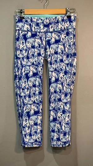 Blue Lilly Pulitzer Luxletic Elephant Print Cropped Leggings Size S EUC thumbnail 1