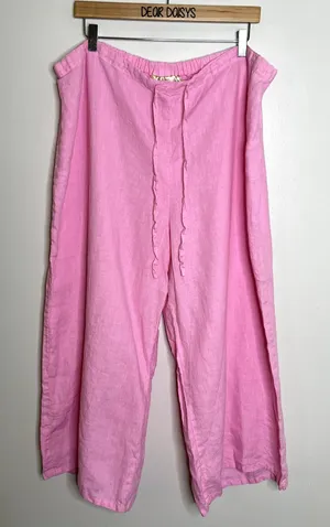 Vintage Kiko Bay Linen Pink Drawstring Capri Pants thumbnail 1