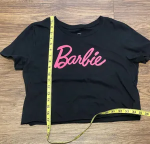 Mattel Barbie Cropped Crew Neck T-shirt Black With Barbie in Pink Writing Small thumbnail 6