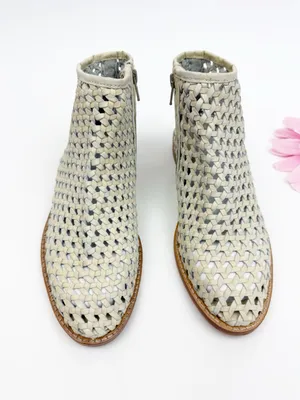 Free People Cayne Woven Leather Bootie Ankle Boots Bone thumbnail 2