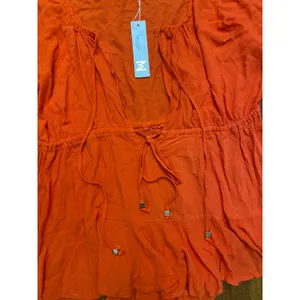 Meshki‎ Orange Skyla Playsuit Romper NWT Off Shoulder V-Neck Tasseled Size M thumbnail 5