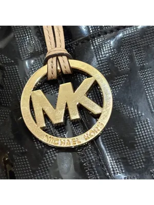 Michael Kors Black Patent MK Logo Tote Bag Shoulder Purse Large thumbnail 2