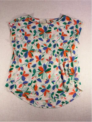 Cynthia Rowley Women’s 100% Linen Floral Cap Sleeve Top Multicolor Extra Large b thumbnail 1