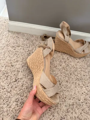 Lulus beige tie up wedge sandals thumbnail 2