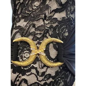 USA De More Y2K Black Stretchy Lace One Shoulder Gold Buckle Dress Size XS thumbnail 6