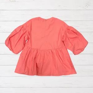 Pomander Place Coral Peplum Babydoll Top Balloon Sleeve Cotton XS‎ Tuckernuck thumbnail 2