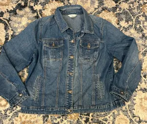 Christopher & Banks Denim Jean Jacket Women’s XL Petite Clear Rhinestone Buttons thumbnail 1