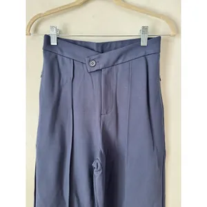 NWT Halara Navy Blue Pleated Wide Leg Asymmetrical Button Ponte Knit Pants Small thumbnail 3