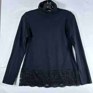Sundance Womens Black Turtleneck Long Sleeve Lace Hem Stretch Casual‎ PXS thumbnail 1