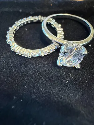 Stunning Oval CZ Engagement Ring & Wedding Band Set White Gold-Tone Size 7 thumbnail 2