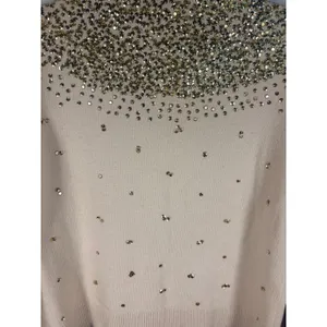 Moda International Cardigan Womens M Beige Silk Sequin Beaded Star thumbnail 15