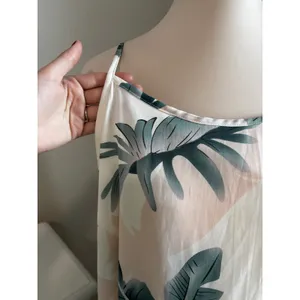 Tropical Leaf‎ Print Slip Dress Green Pink White Summer Vacation Mini Dress thumbnail 5
