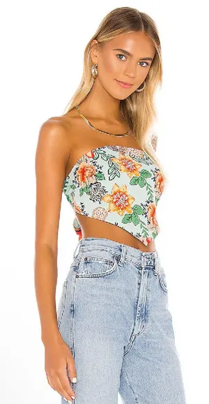 Superdown Sophia Bandana Top Mint w Multi Color Floral Handkerchief Top Size S thumbnail 1