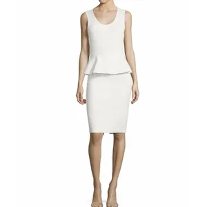 Alice + Olivia Isaac Peplum Sheath Dress Neutral Workwear Office Cocktail Sz S thumbnail 2