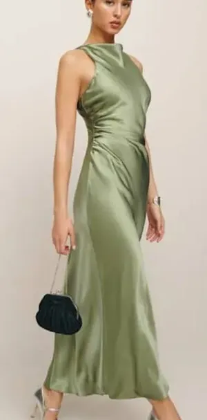 NWOT Reformation Casette Silk Dress Green Size 8 thumbnail 1