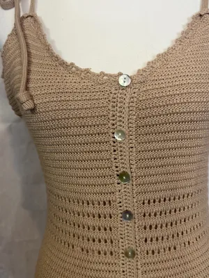 Tie-Shoulder Knit Mini Dress in Tan thumbnail 8