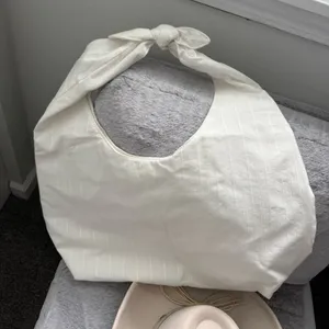 Cream Knotted Shoulder Tote Bag White thumbnail 1
